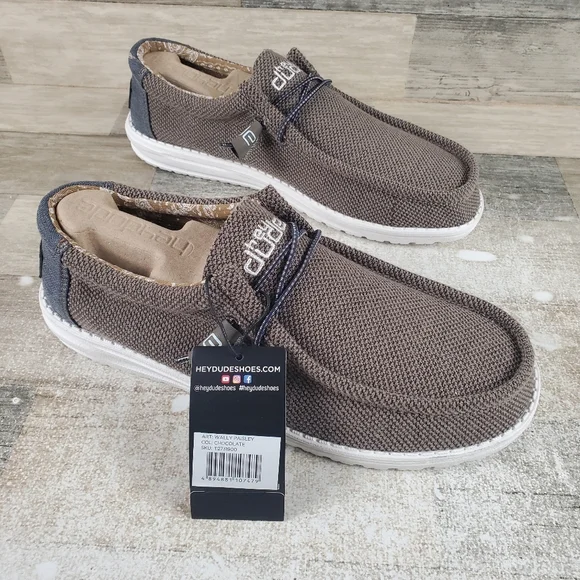 Hey Dude Wally Paisley Shoes Chocolate White Casual Walking Slip-On Shoes NWOB - Picture 1 of 15